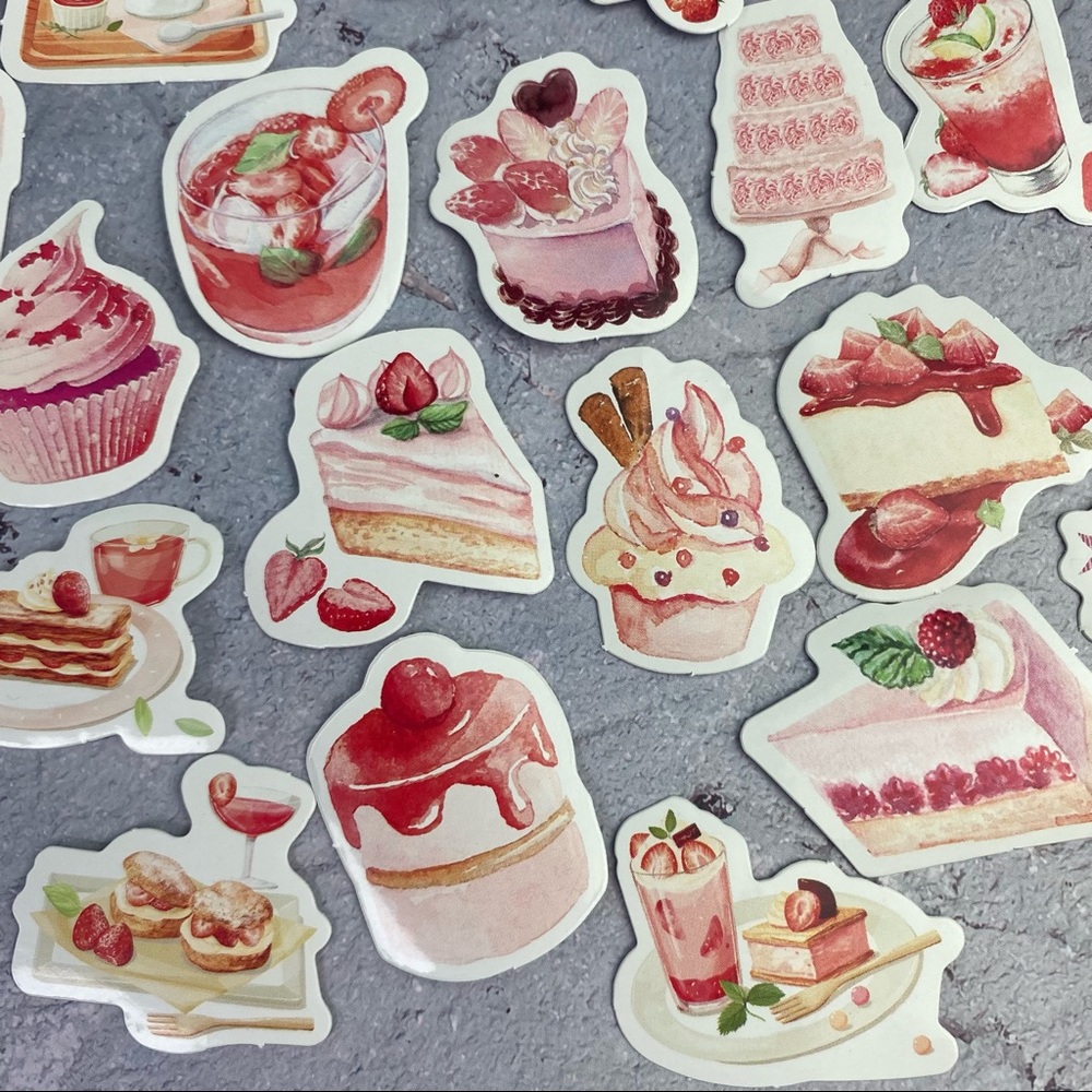 Exquisite Strawberry Desserts, Pie, Cheesecake, 46 Stickers